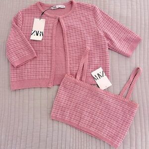 Zara Plaid Crop Knit Top and Cardigan